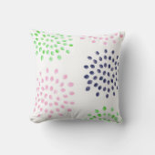 水彩桃色ネイビーグリーン花 クッション (正面)