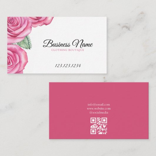 水彩桃色バラ服店 名刺 (正面/裏面)