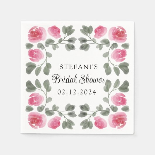 水彩桃色バラ花の擬人化 スタンダードカクテルナプキン (正面)