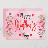 水彩桃色バラ花母の日芸術的 サンキューカード (正面/裏面)