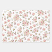 水彩桃色バラ花花花柄 ラッピングペーパーシート (正面)