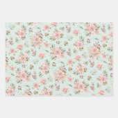 水彩桃色バラ花花花柄 ラッピングペーパーシート (正面)