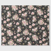 水彩桃色バラ花花花柄 ラッピングペーパー (フラット)