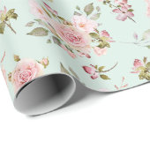 水彩桃色バラ花花花柄 ラッピングペーパー (ロールコーナー)