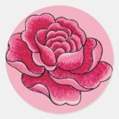 水彩桃色バラ花 ラウンドシール (正面)