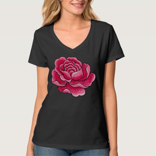 水彩桃色バラ花 Tシャツ (正面)