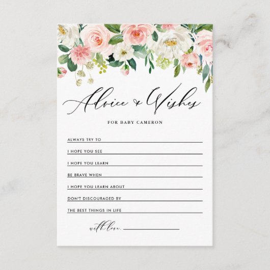 水彩桃色ピーチ花模様の願いベビー アドバイスカード (正面)