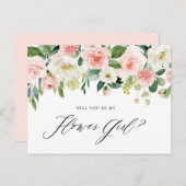 水彩桃色ピーチ花模様は私の花娘 インビテーションポストカード (正面/裏面)
