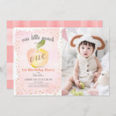水彩桃色フォトガール1st誕生日 招待状 (正面/裏面)