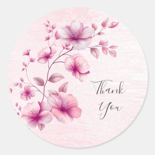 水彩桃色フラワーステッカー ラウンドシール (正面)
