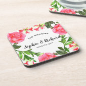 水彩桃色フラワーズサークルリース コースター (左側)