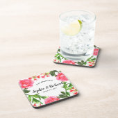 水彩桃色フラワーズサークルリース コースター (右側)