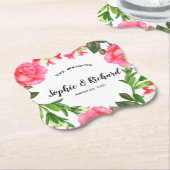 水彩桃色フラワーズサークルリース ペーパーコースター (アングル)