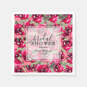水彩桃色フラワーズブライダルシャワー スタンダードカクテルナプキン (正面)