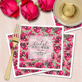 水彩桃色フラワーズブライダルシャワー スタンダードカクテルナプキン