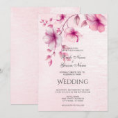 水彩桃色フラワーズ招待状 招待状 (正面/裏面)