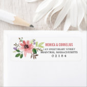 水彩桃色フラワーバースト |差出人住所 ラベル (インサイチュ)