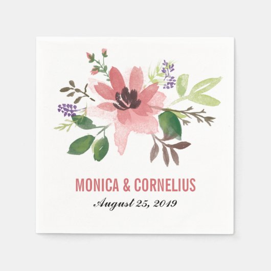 水彩桃色フラワーバースト |結婚披露宴 スタンダードカクテルナプキン (正面)