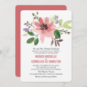 水彩桃色フラワーバースト | 結婚s 招待状 (正面/裏面)