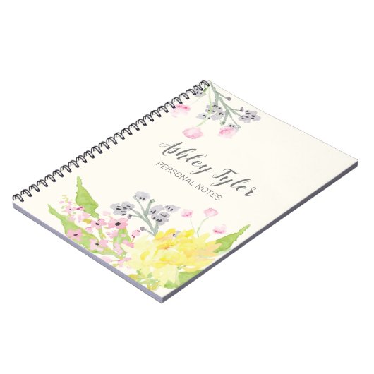 水彩桃色フローラガーリー可愛パーソナライズされた ノートブック (左側)
