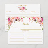 水彩桃色フローラシャワー金ゴールドレシピカード アドバイスカード (正面/裏面)