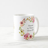 水彩桃色フローラリース記念記念 コーヒーマグカップ (正面右)