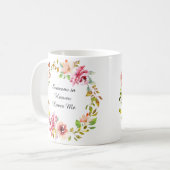 水彩桃色フローラリース記念記念 コーヒーマグカップ (正面左)