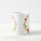 水彩桃色フローラリース記念記念 コーヒーマグカップ (中央)
