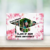 水彩桃色フローラ卒業キャップコラージュ フォトブロック