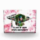 水彩桃色フローラ卒業キャップコラージュ フォトブロック (正面)