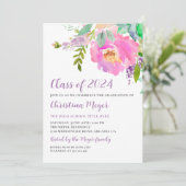 水彩桃色フローラ卒業パーティー写真 招待状 (スタンド正面)