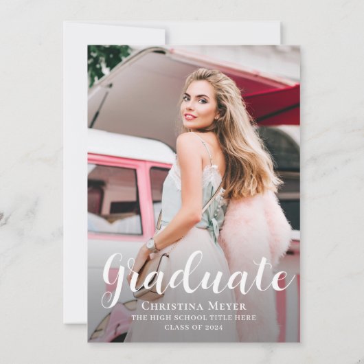 水彩桃色フローラ卒業パーティー写真 招待状 (裏面)