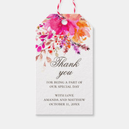 水彩桃色フローラ感謝していお前。優雅な結婚式 ギフトタグ