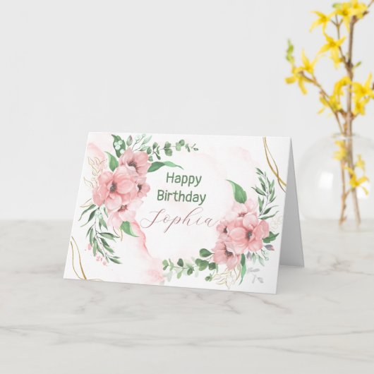 水彩桃色フローラ折りグリーティングカード カード (黄色い花)