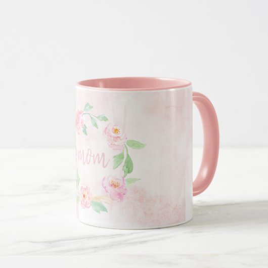 水彩桃色フローラ母の日の贈り物 マグカップ (正面右)