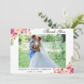 水彩桃色フローラ結婚の写真 サンキューカード (スタンド正面)