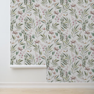 水彩桃色フローラ緑葉植物学 壁紙