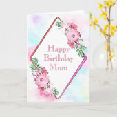 水彩桃色フローラ誕生日カードfor Mom カード (黄色い花)