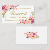 水彩桃色フローラ金ゴールド結婚の予約名 プレイスカード (正面/裏面)