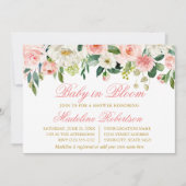水彩桃色ホワイトフローラベビーイン開花シャワー 招待状 (正面)