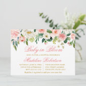 水彩桃色ホワイトフローラベビーイン開花シャワー 招待状 (スタンド正面)
