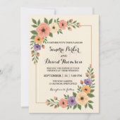 水彩桃色ラベンダーロマン結婚チック 招待状 (正面)