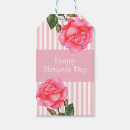 水彩桃色ローズホワイトストライプ母の日 ギフトタグ