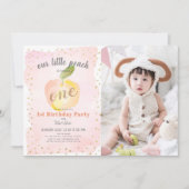 水彩桃色写真の女の子1歳の誕生日 招待状 (正面)