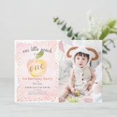 水彩桃色写真の女の子1歳の誕生日 招待状 (スタンド正面)