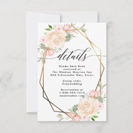 水彩桃色几何边框婚礼细节 招待状