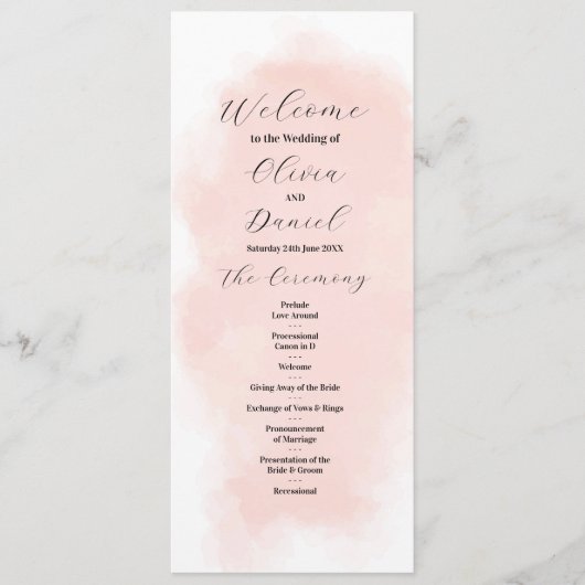 水彩桃色洗礼婚礼菜单仪式详情 プログラム (正面)
