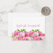 水彩桃色牡丹カスタムありがとう ノートカード (正面/裏面インサイチュ)