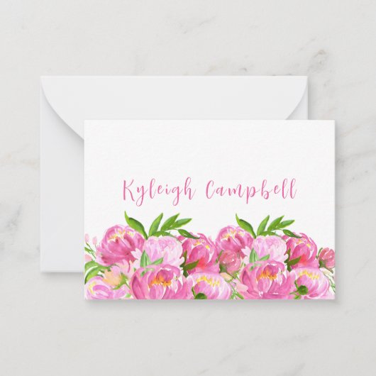 水彩桃色牡丹カスタムありがとう ノートカード (正面)