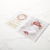 水彩桃色牡丹リース写真《キリスト教》洗礼式や命名式 箔招待状 (回転した状態)